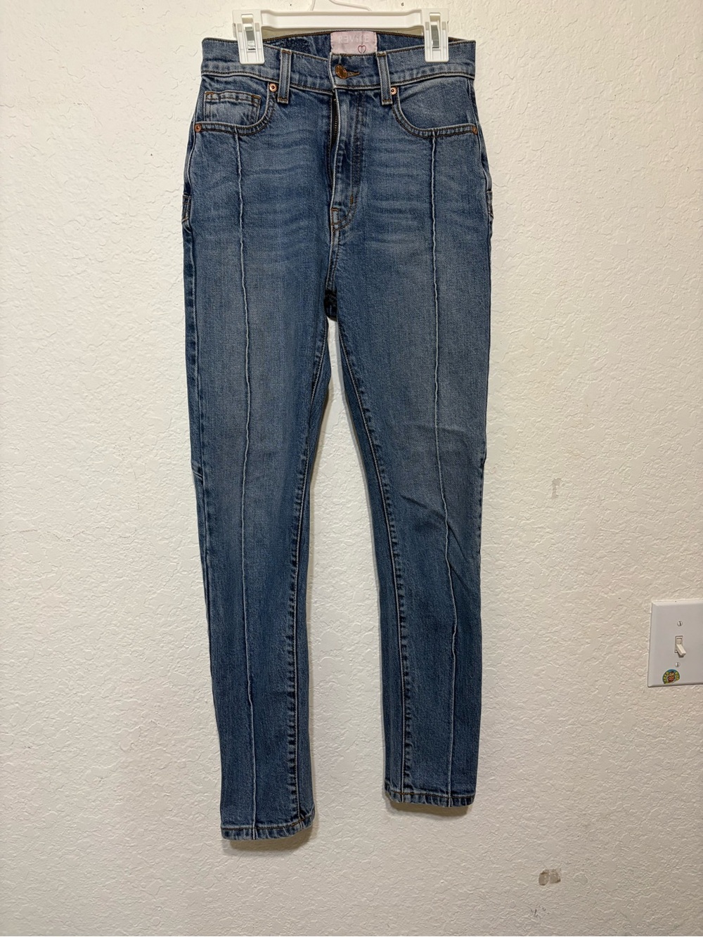 REVICE Skinny Jeans in Medium Blue with Center Panel Seams